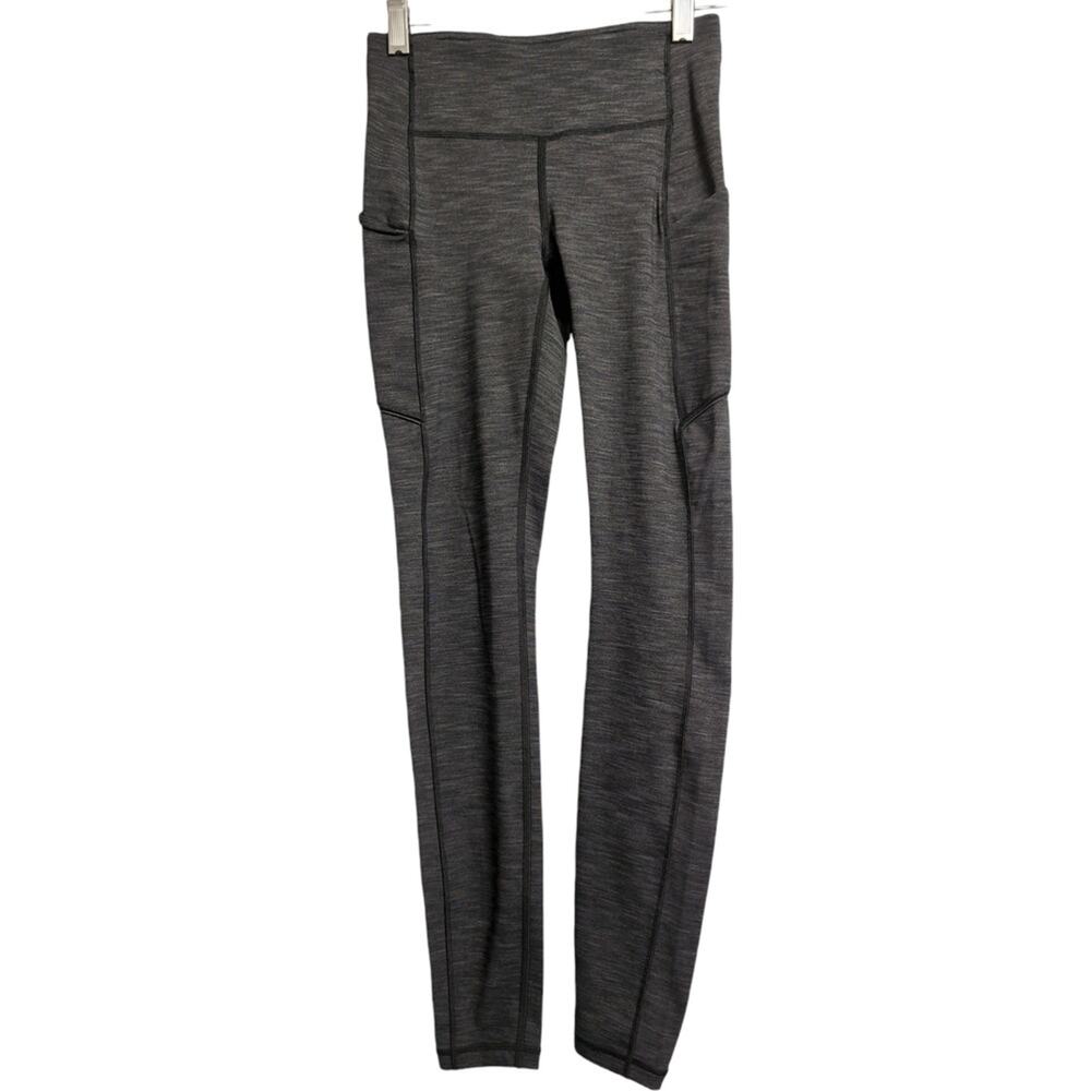 Lululemon Speed Up Tight Grey High Waisted Mid Rise Leggings Side Pockets Size 2